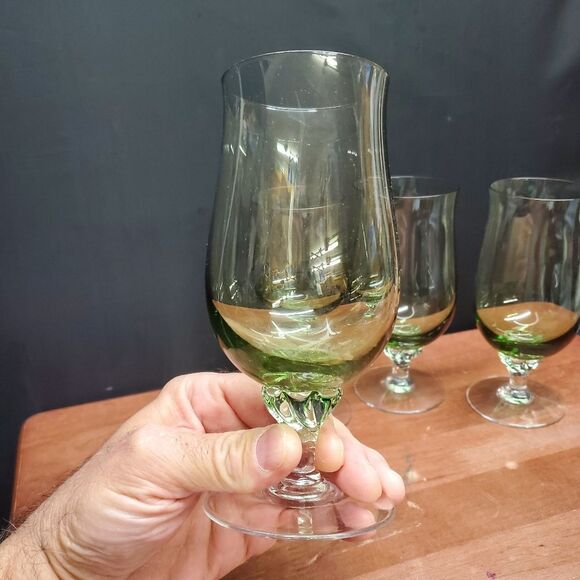 VTG Sasaki Coronation Light Green Tea Glasses Goblets 6 3/8" - Picture 5 of 8